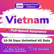 Vietnam eSIM Unlimited 4G Data 10-30 Days Daily 500MB/1GB/2GB/3GB | Total 5GB/10GB/20GB | High Speed