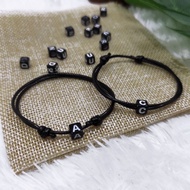 Letter Bracelet Initial Bracelet Alphabet Bracelet Black Square Letter Bracelet Couple Bracelet Blac