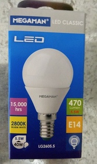 全新曼佳美 Megaman LED 燈膽 5.5W E14 - 黃光