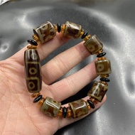 Ready Stock Goods Bright Penetration Nine-Eyed Dzi Beads Agate Tube Beads Bracelet Tibetan Old Agate