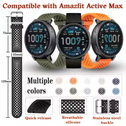 For Amazfit Active Max Watch Strap 22mm Watch Band Sport Silicone Replaceable Wristband for Amazfit 