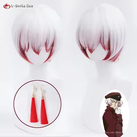 Anime Bungo Stray Dogs Saigiku Jono Cosplay Wig White Red Gradient Wigs Earrings Heat Resistant Hair