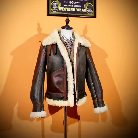 American Retro Heavy Flight Classic B3 Sheepskin Fur Integrated Leather Jacket Bomber Jacket Merino 