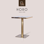 AS Furniture / ROHO &amp; HORO  โต๊ะกินข้าว ท็อปไม้ลายหินอ่อน โครงขาเหล็กสีทอง สไตล์หรูหรา หน้าท็อปสี่เหลี่ยมจัตุรัส แบบเหลี่ยม แบบมน โต๊ะหรู โต๊ะร้านอาหาร โต๊ะคาเฟ่ ท็อปปิดผิวแผ่นอะคริลิค สำหรับ 2 ที่นั่ง ขนาด 60x60 ซม. ทันสมัย โมเดิร์น มน One