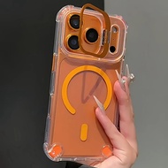 Transparent Magnetic Phone Case For iPhone 11 12 13 14 15 16 17 Pro Max Air Plus Bracket Lens Protec