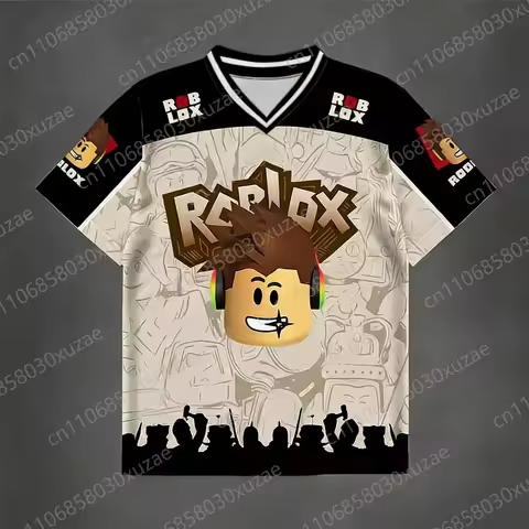 Roblox T-Shirt Kids Boys Avatar With Headphones Graphic Tee V-Neck 3D Print Gamer Summer Top Gift