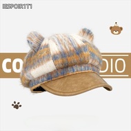 IESPOIR1T1 Octagonal Hat, Versatile Retro Beret Hat, Fashion Warm Cute Ear Decoration Artist Hat Aut