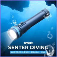 PENGIRIMAN CEPAT Xtar Senter Diving LED CREE XHP50.2 2500 Lumens IPX8 Long Version D26 / senter sela