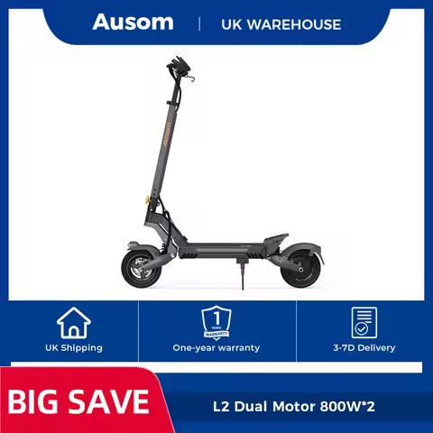 Ausom L2 Dual Motor UK Plug 48V 15.6Ah 800W*2 E-Scooter 55 km/h Max Speed, 70km Max Range 15.6Ah 48V