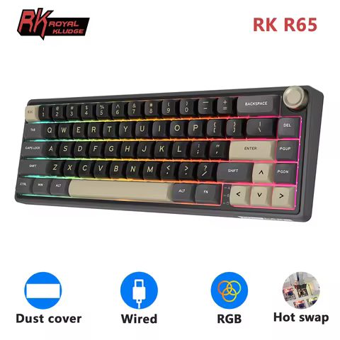RK Royal Kludge R65 Gasket Wired Mechanical Keyboard 66 Key 65% RGB Backlit Hot-swappable Gamer Keyb