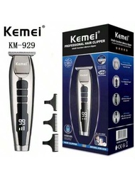 Kemei理髮器km-929專業理髮機,帶有lcd顯示屏,可調速,專為沙龍打造的電動剪刀,具有油頭推器