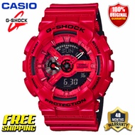 Original G S shock GA110 Men Sport Watch Dual Time Display 200M Water Resistant Shockproof and Waterproof World Time LED Auto Light G Sshock Man Boy Sports Wrist Watches with 4 Years Warranty GA-110LPA-4A Red Black (Ready Stock)