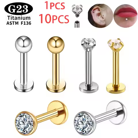 ASTM F136 Titanium 16G 3mm Labret Stud Earring Nose stud Piercing Body Jewelry CZ Tragus Helix Carti