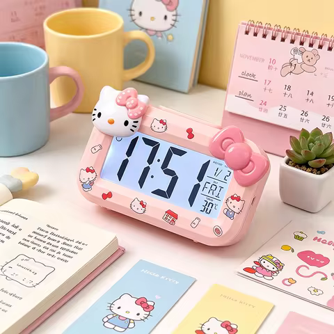 Kawaii Hello Kitty Alarm Clock Multifunctional Mini Alarm Clock Portable Timer Clock Bedroom Decor S