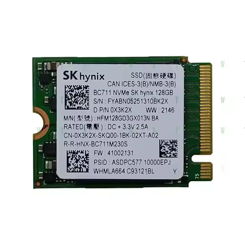 TTT 0X3K2X SKHYNIX BC711 NVMe M.2 2230 SSD 128GB HFM128GD3GX013 BA