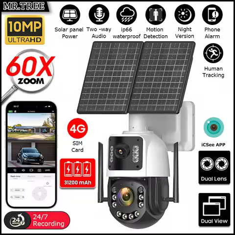 Metal AOV Solar Security Camera 4K 4G SIM 60X Optical Zoom Human Tracking 31200 Mah 24 Hours Record 