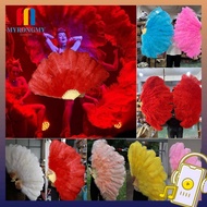 MYRONGMY Folding Fan, 12 Bones 30*52cm 35*60cm Handheld Fur Fan,  Runway  Props Big Red Ostrich Perf