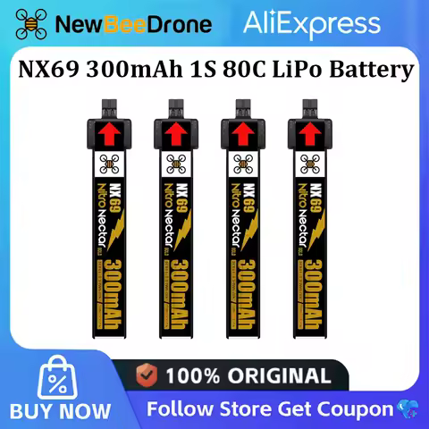 NewBeeDrone 300mAh 1S Nitro Nectar NX69 80C 3.8V HV LiPo Battery Compatible with PH2.0 for 1S Racing