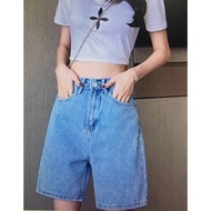 Quần short Ngố jean nữ ống suông rộng baggy quần shorts bò jean nữ cạp cao chất vãi không ra màu [ S