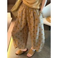 Milyfashion Polka Dot Print Casual Wide-Leg Cropped Pants Retro Commuter Ice Silk Slimmer Look High 