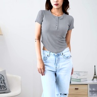 SIVALI RIB TOP - Atasan Crop Knit Wanita - Baju Rib Kancing Lengan Pendek