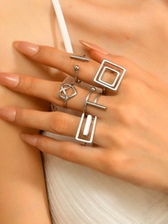 4/5 Pieces Fashion Simple Stainless Steel Gold Women's Ring Set Love Geometric Line Elements Suitabl