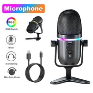 USB RGB Super-Cardioid Gaming Microphone for PC/PS4/PS5, Plug & Play Podcast Condenser Mic with One-