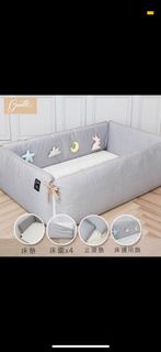 全新Gunite落地式沙發嬰兒床可用0-6歲 及全新保潔墊加床包