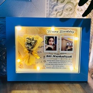 Dried flowers plus bingkai 6R kado ulang tahun wisuda anniversary graduation nikahan kado ultah