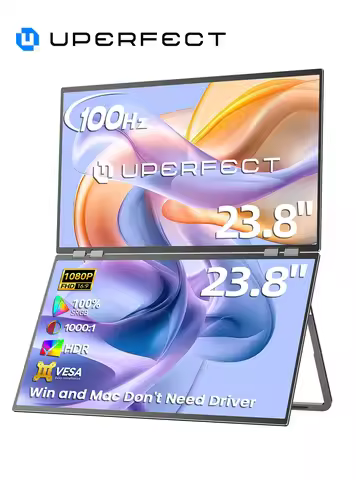UPERFECT Delta Mega 23.8" 100Hz Dual Screen Stacked Computer Monitor With Speakers For Laptop Deskto