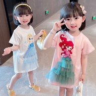 Kids Dresses for Girls Pretty Little Girls Costume Frozen Elsa Anna Short Slleeve Shirt-dress Fashio