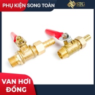 Brass Steam Valve, Lever Ball Valve - Brass 2 External Threads G 1/4 (13) - Free Pipe Connector 8