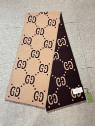 Gucci 羊毛圍巾 咖啡色/紅藍色 二色