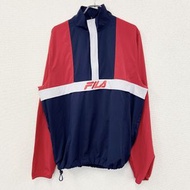 古著FILA半拉鍊套頭衫，三顏色拼接，白、紅、藏青色，XXL碼