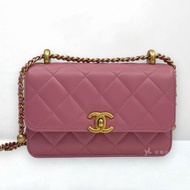 S5352-CHANEL 24C粉色牛皮金釦雙金球下蓋包/AS2649