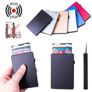 Slim RFID Card Wallet Clutch Minimalist Card Holder Pop-up Push Button Anti Theft Aluminum Mini Single Box Smart Wallet Card Case For Men Women