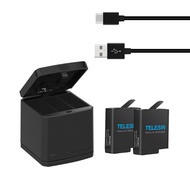 TELESIN 2 Pack Li-ion Charging Batteries + 3 Slots Battery Charging Box + USB Charging Cable for GoPro Hero 5 Black/Hero6/Hero7/ hero 8 Black