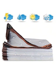 1片透明防水防塵防雨強化防風帶孔塑膠帆布蓬布,用於植物溫室寵物籠屋頂保溫簷篷