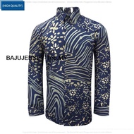 EADY STOCK (Modern Accessories) Blue Malaysian Men's Batik Long Sleeve Shirt Batik Men's Long Sleeve