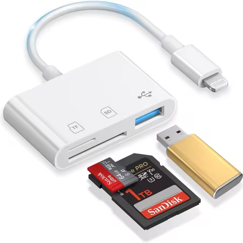 3-in-1 Lightning SD Card Reader for iPhone 14 13 12 11, Plug & Play Digital Camera/Micro SD Adapter