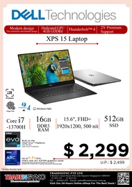 DELL XPS 15 9350 (13GEN) Intel i7-13700H | 16GB DDR5 RAM | 512GB SSD | Intel Arc A370M Graphics - 4GB Dedicated vRAM | 15.6" FHD+ (1920 x 1200) InfinityEdge Non-Touch Anti-Glare 500-Nit Display | 2YR