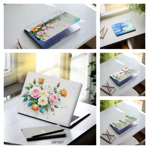 2 Pcs 15.07*10.82 Inches Oil Painting Flower Laptop Stickers Aesthetic Vinyl Decals for MacBook Tabl