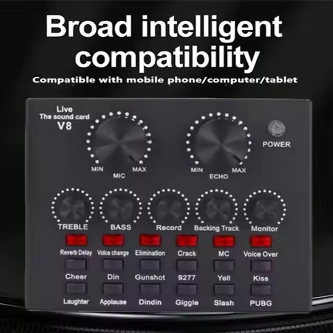 Audio Mixer V8 Sound Card Studio Record Karaoke Recording Mic Sound Card Professional Portable Exter