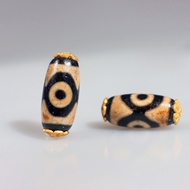 Three-Eyed Dzi Beads Agate Tibetan God of Wealth Dzi Beads Small Pendant Wenwan Beads String Beads B