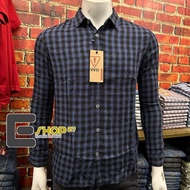 Watchout JS302960126 Pakaian Pria Kemeja Lengan Panjang Katun Flanel Kotak-kotak Regular Fit Navy
