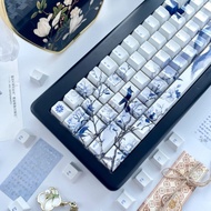 【Porcelain Feeling】Blue White Porcelain Keycaps 83 Keys Cherry Profile PBT Dye Sublimation Aula F75 