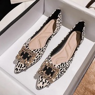 top●35-43 Large size Women comfort Leopard flat ballet shoes Pointed toe soft Peas shoes