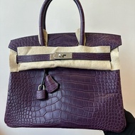 愛馬仕Hermès Birkin 30 霧面鱷魚皮 紫色銀扣