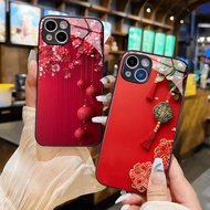 Red flower glass case CNY iphone 17 16 15 14 13 12 11 xr xs max 8 7 6 pro max plus mini 6s 6g 7g 8g 