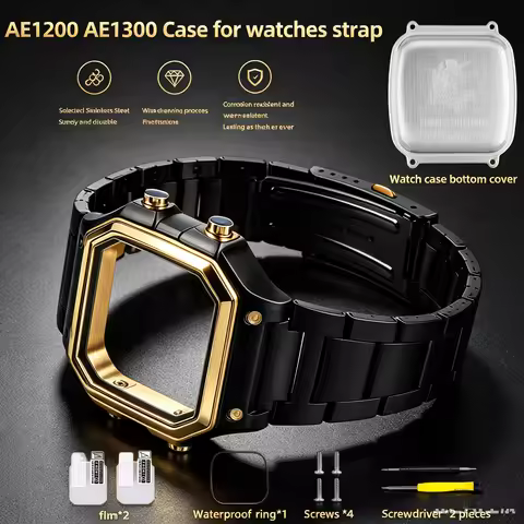 For Casio AE-1200WH AE1300 Watch steel Case ae1200 Mod kit Stainless Steel Watch metal strap Replace